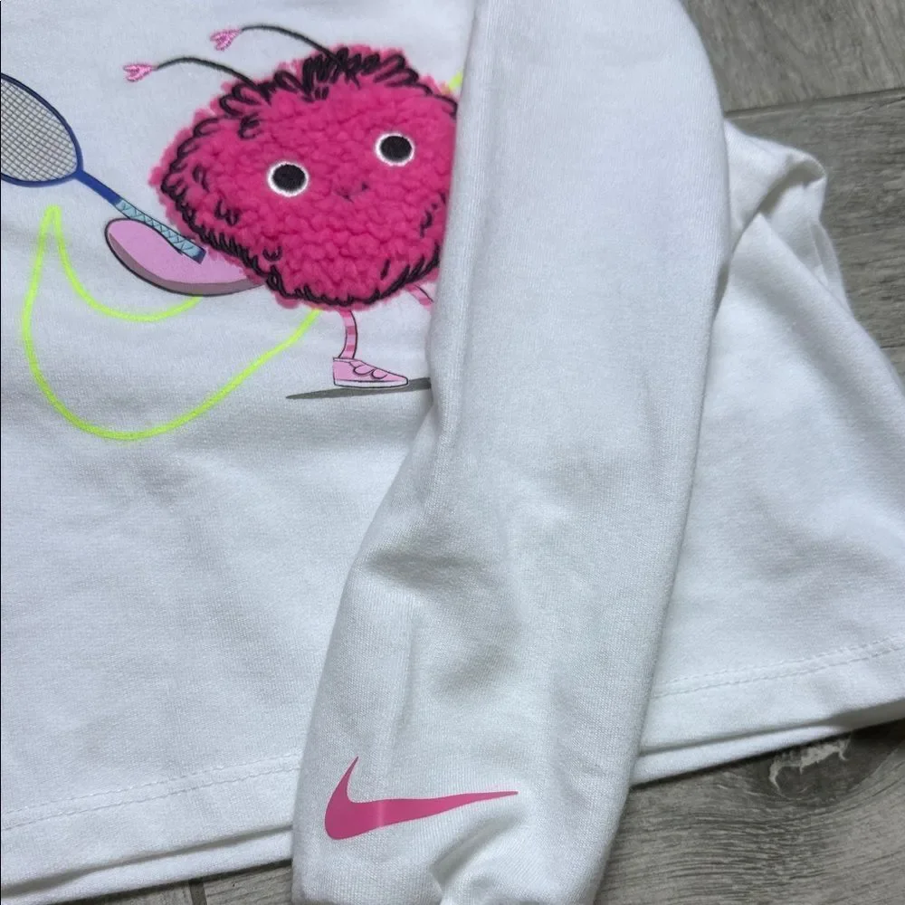 Nike Kids Fuzzy Tennis Monster Long Sleeve Tee White 2T